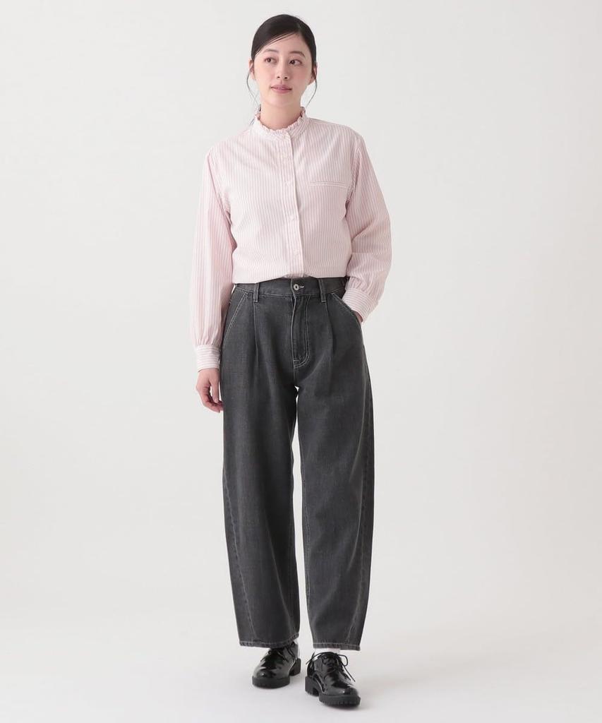 Afternoon Tea Living JH80 Gestreifte Bluse mit breitem Rüschenkragen, Kurz, Rosa