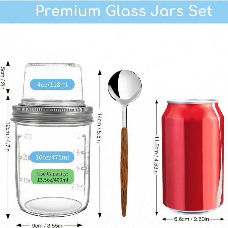 Double-Layer Glass Breakfast Jar with Lid and Spoon - Portable Oats, Yogurt & Salad Cup