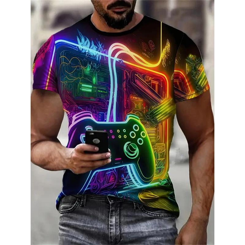 Summer Round Neck 3D Game Pattern Print Top Fashionable Casual Short Sleeved Men's T-shirts