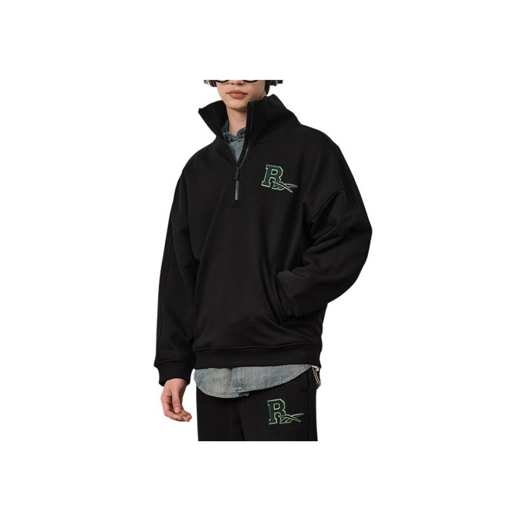Reebok Solid Color Knitted Fleece Half-Zip Pullover Sweatshirt Unisex Sweatshirt Black 23FRC355UGH0