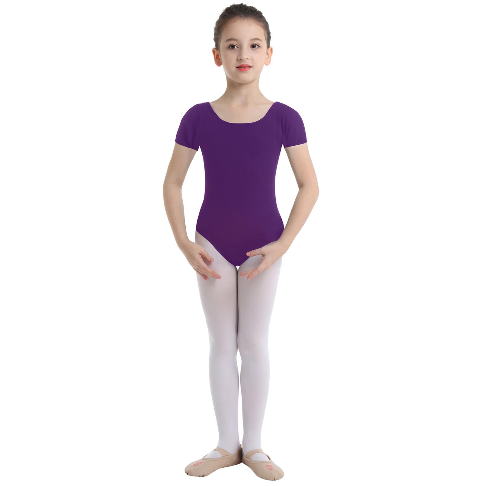 Daenrui Meisjes balletpakje met korte mouwen Gymnastiek maillots Kinderbodysuit Jumpsuit Ballerina Dansmaillots 5-6 Years