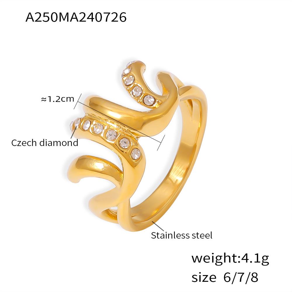 

Кольцо с нерегулярными бриллиантами Wind Niche Light Luxury Design с покрытием из нержавеющей стали 18-каратного золота для женщин No.8