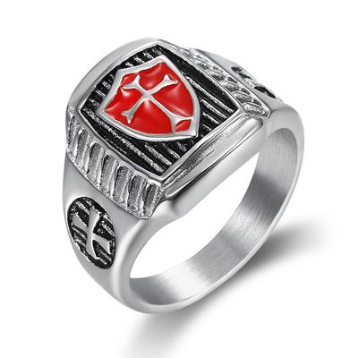 Knights Templar Ring Titanium Steel AG Shape Shield Cross Men's Ring