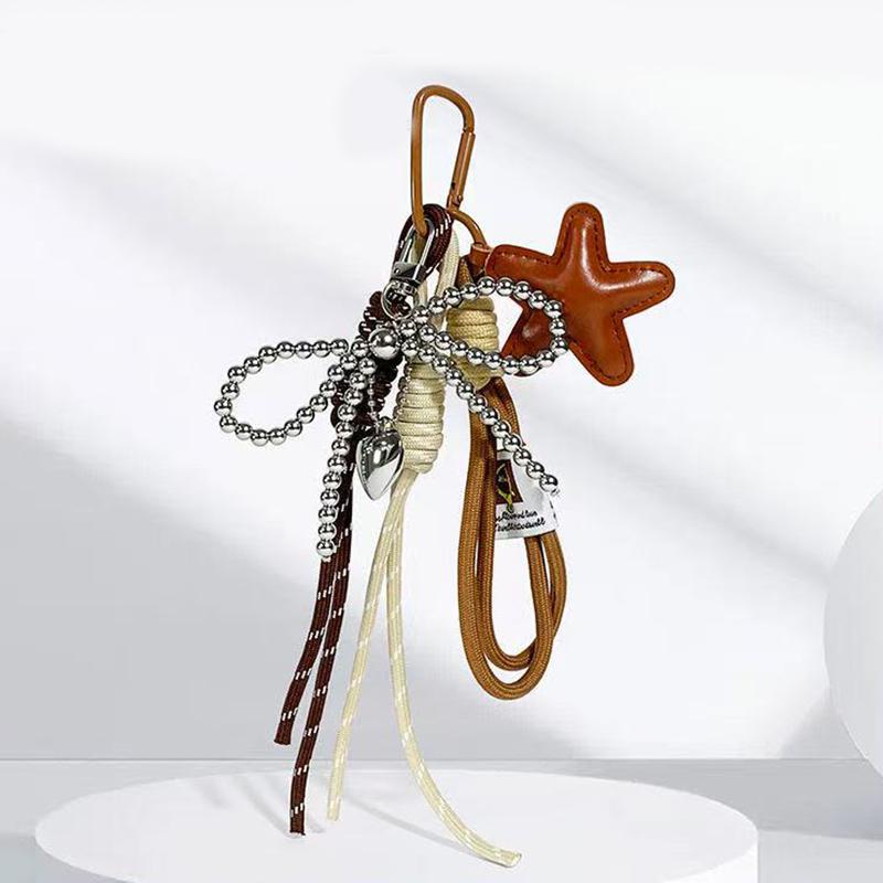 Fashion Starfish Keychain with Cute Balloon Dog Leather Charm Maximalist Braided Rope Bag Ornaments Women's Accessory