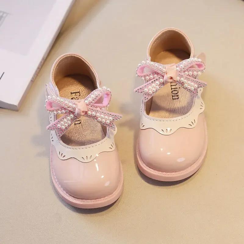 

Spring Summer Girl s Shoes Beading Bow-tie Baby Girl Shoes Crystal Princess Dress Shoes Bordered Children Footwear F02262 21 розовый