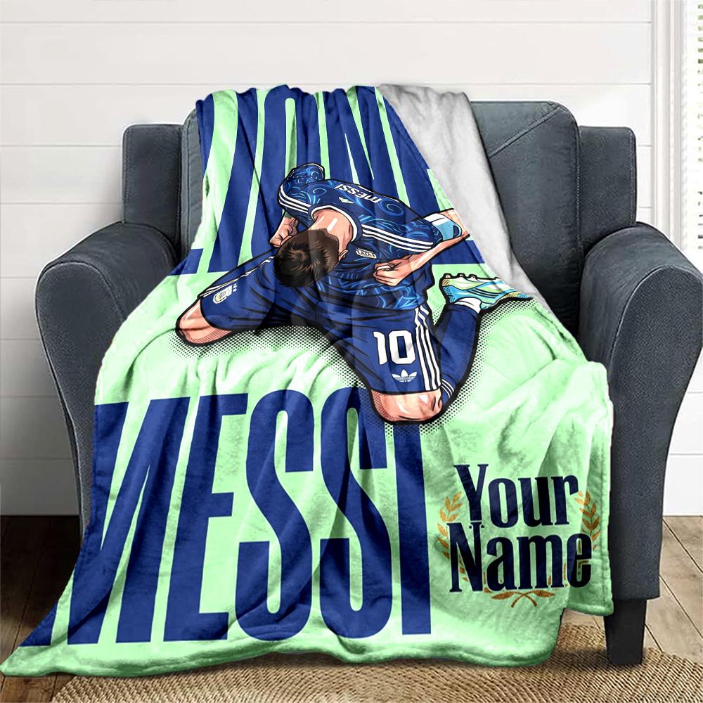 Football Messi Personalized Text Blanket Multi-purpose Customizable Blanket Ultra-Soft Versatile for Seaside Home Decor Bed Livingroom