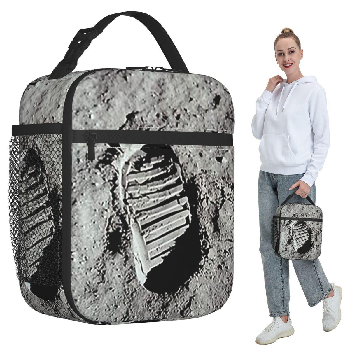 Footprint On The Moon By Buzz Aldrin Apollo Insulated Lunch Bag for Women Office Cooler Thermal Food Box Tote Lunch Boxes One Size
