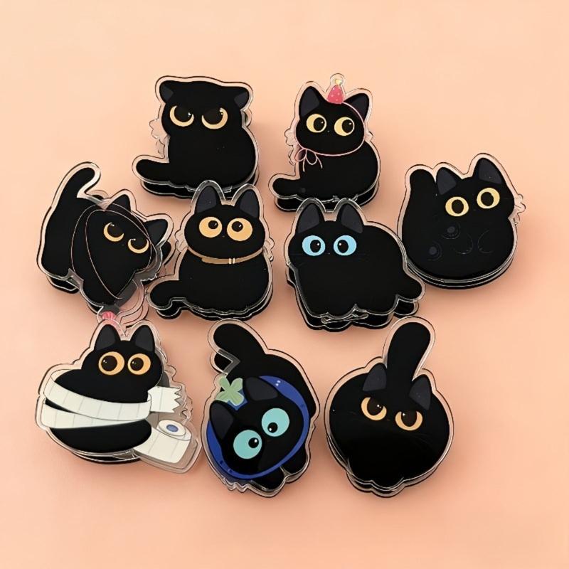 Acrylic Bag Closures with Black Character Artwork, Set of 8 Small Pieces for Kitchen Storage, Treat Bags, Seasoning Packets, and Drawer Order