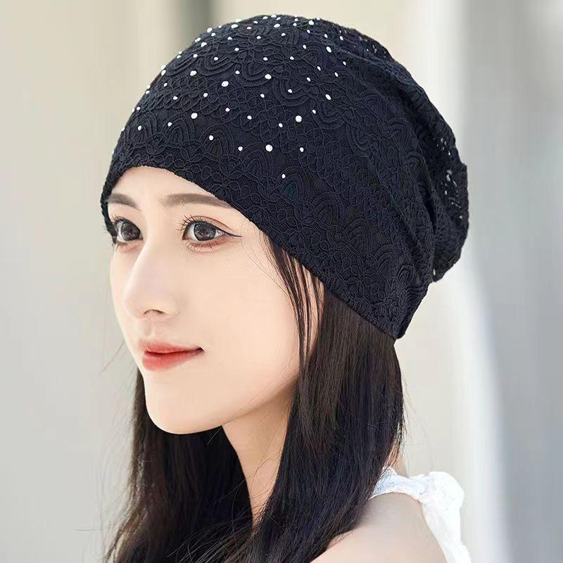 Women's Lace Rhinestone Headscarf: Breathable, Lightweight Spring/Summer Beanie for Hair Coverage