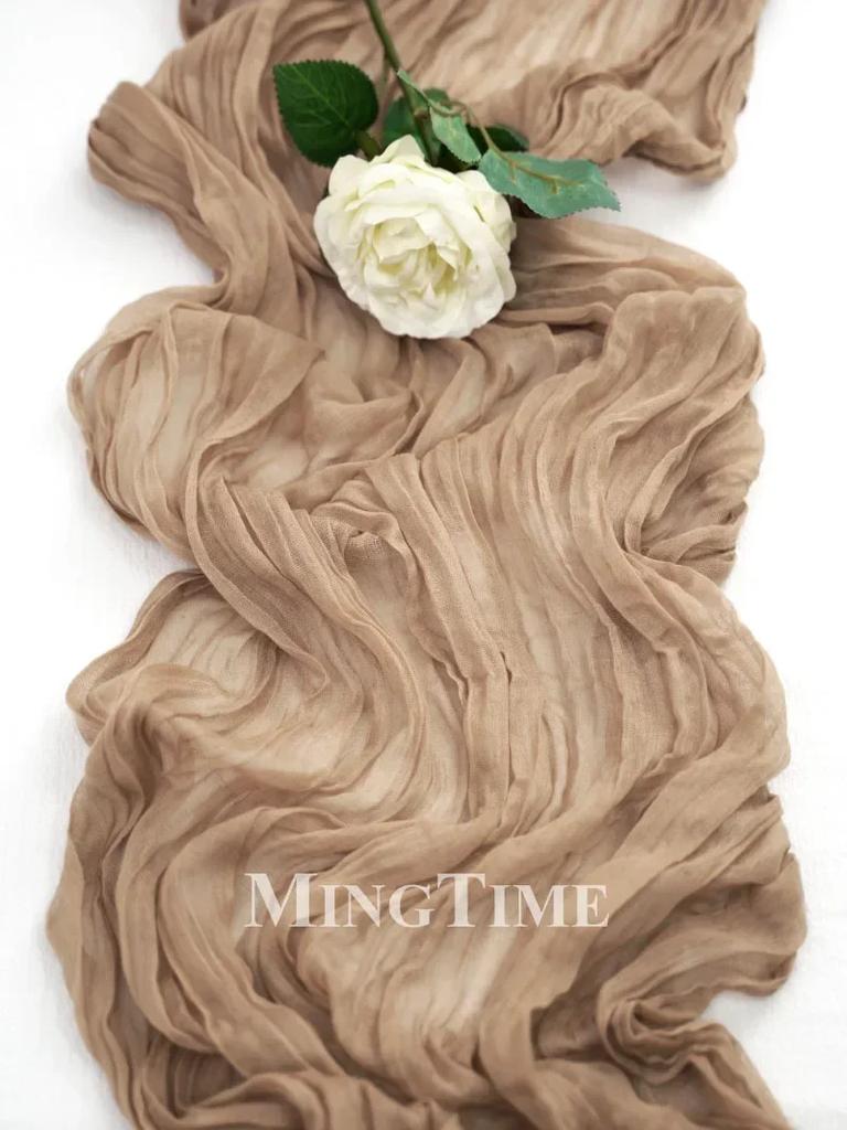 Elegant Pleated Semi-Sheer Gauze Table Runner in Dark Blue Creating Retro Wedding Party and Christmas Scenes Decoration