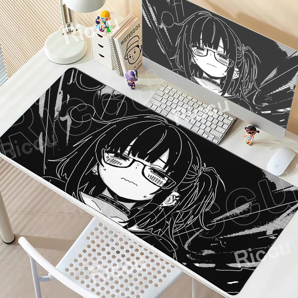 XXL Pixel Anime Girl Mouse Pad Black White Mousepad Large Gaming Keyboard Pad Office Pc Accessories Desk Mat PC Cabinet Mats Rug