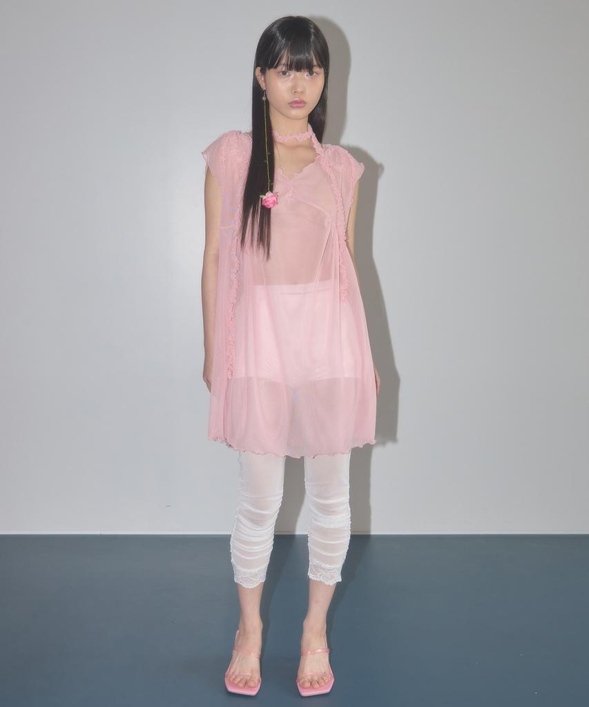 NOFFICIALNOFFICE Sheer Mesh Ribbon Dress Peach