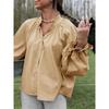Spring and Autumn New Women's Elegant and Sweet Loose Casual Lantern Sleeve V-neck Ruffle Shirt