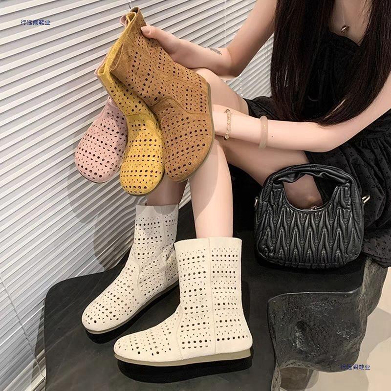 Maillard Retro Hollow Short Boots Short Boots Summer Thin Flat Bottom Breathable Hole Cool Boots Slippers Women