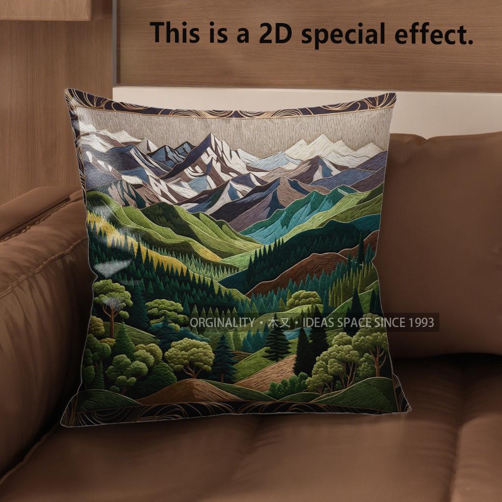2D Mountain Landscape Decorative Pillow Covers Pattern Cushion Cover Suitable For Sofa Bedroom Car Pillow Cover