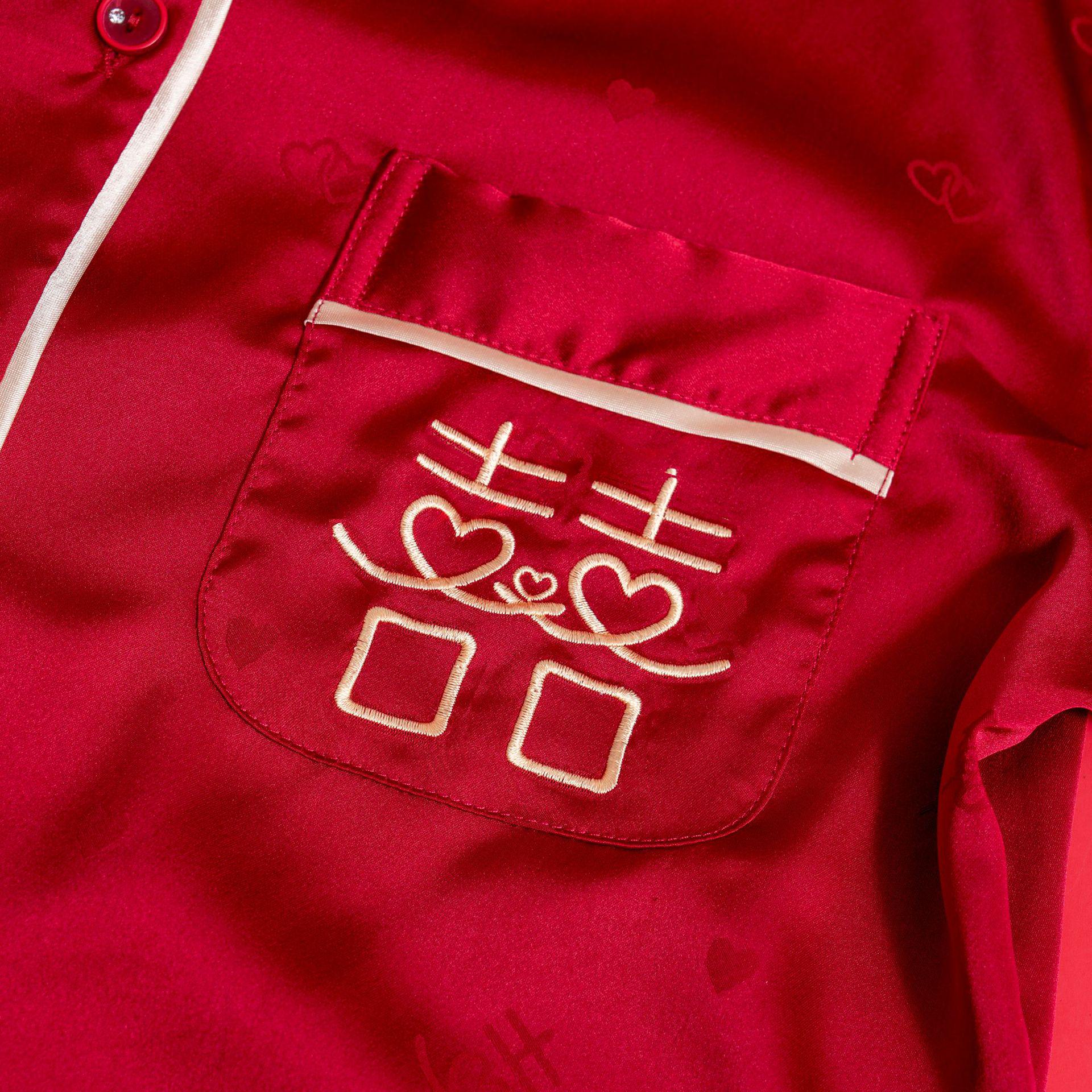 

Парные пижамы из ледяного шелка с цветочным принтом - Длинный рукав, Дышащий комфорт для молодоженов M