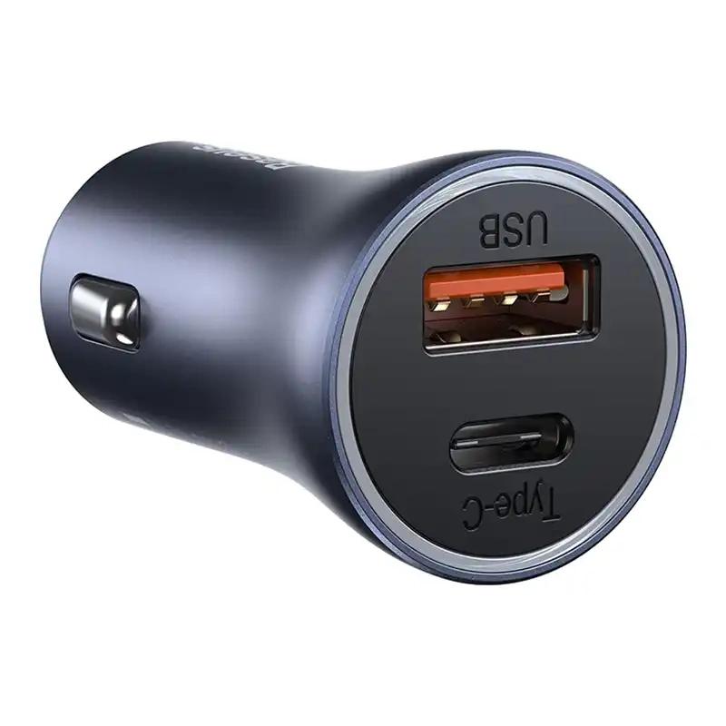 Ładowarka Samochodowa Baseus Golden Contactor Pro, Usb + Usb-C, Qc4.0+, Pd, Scp, 40W (Szara) + Kabel Usb Do Usb-C 1M (Czarny)