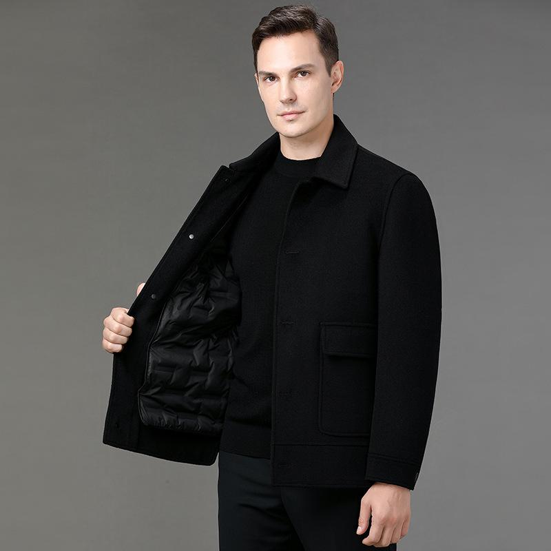 

Мужское двухстороннее кашемировое пальто, на пуху, утолщенная теплая шерстяная куртка, модная повседневная одежда 195