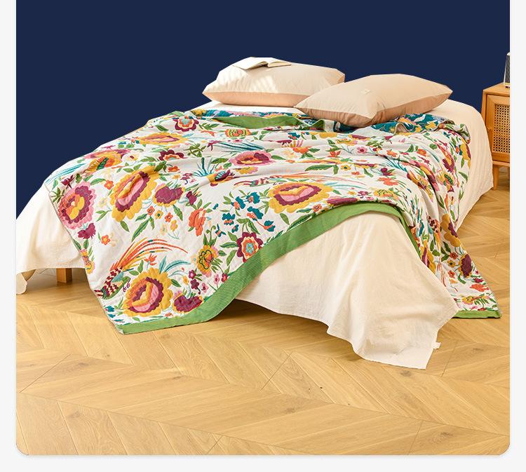 100% Cotton Blanket, Bed Sheet, Four-Ply Gauze Sheet, Reversible, Golden Phoenix