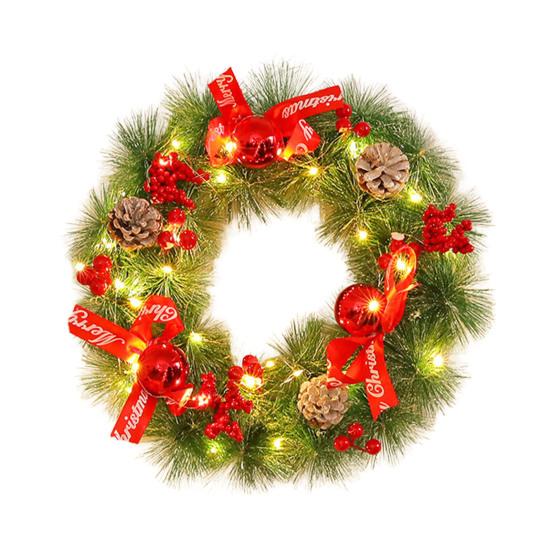 Pre-Lit Christmas Wreath for Front Door 12 Inches LED Lighted Artificial Christmas Wreath