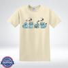 Cute Blue Cat Expressions Cartoon Kitty and Bird Graphic T-Shirt