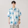 Short sleeved shirt for men in summer, ice silk ins port style, rugged and handsome, half sleeved wide pine flower shirt jacket