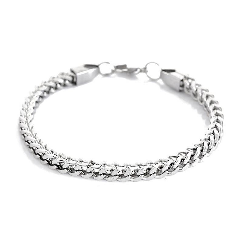 Boys Chain Link Bracelet Metal Wrist ,5MM Stainless Steel Quadrate Chain for Men Women Cuban Bracelets Length 19cm/21cm
