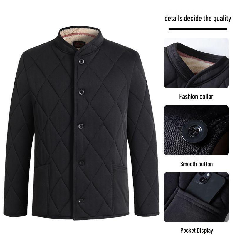 Men's Winter Cotton Jacket and Pants Set with Plus Velvet Lambswool - Warm Thickened Grandpa Style
