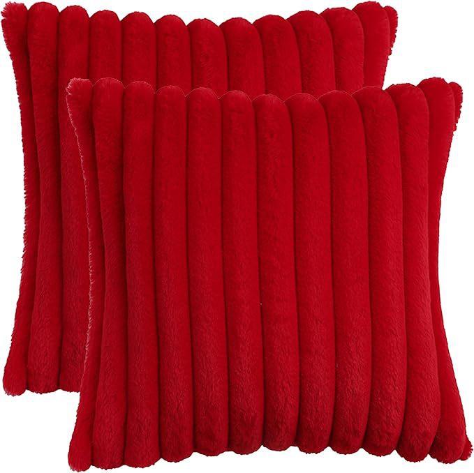 2Pcs Luxury Nordic Plush Cushion Cover Comfortable Textured Striped Throw Pillow Cover Soft Plush Pillowcase Living Room Decor