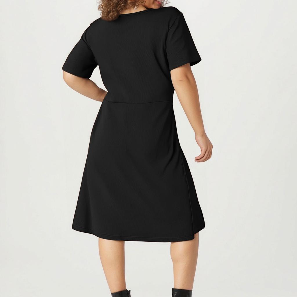 Women's Fashion Casual V-Neck Twisted Knot Solid Color Short Sleeve Plus Size Dress