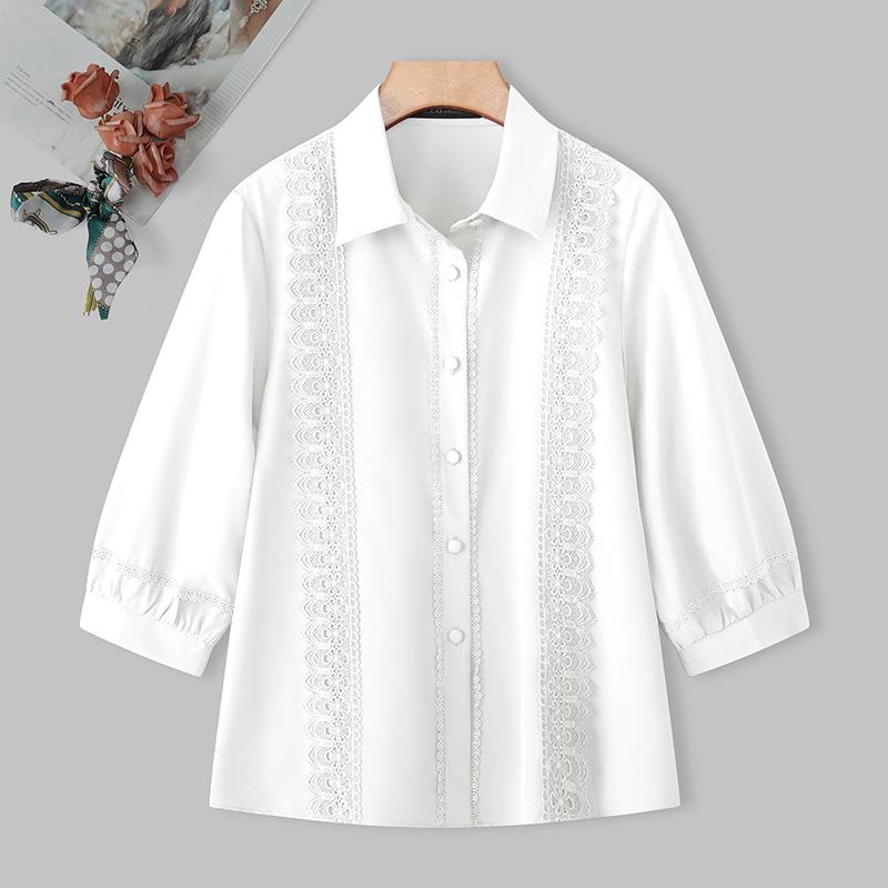 

ZANZEA Women Turn Down Collar 3/4 Sleeve Casual Splice Blouse S білий