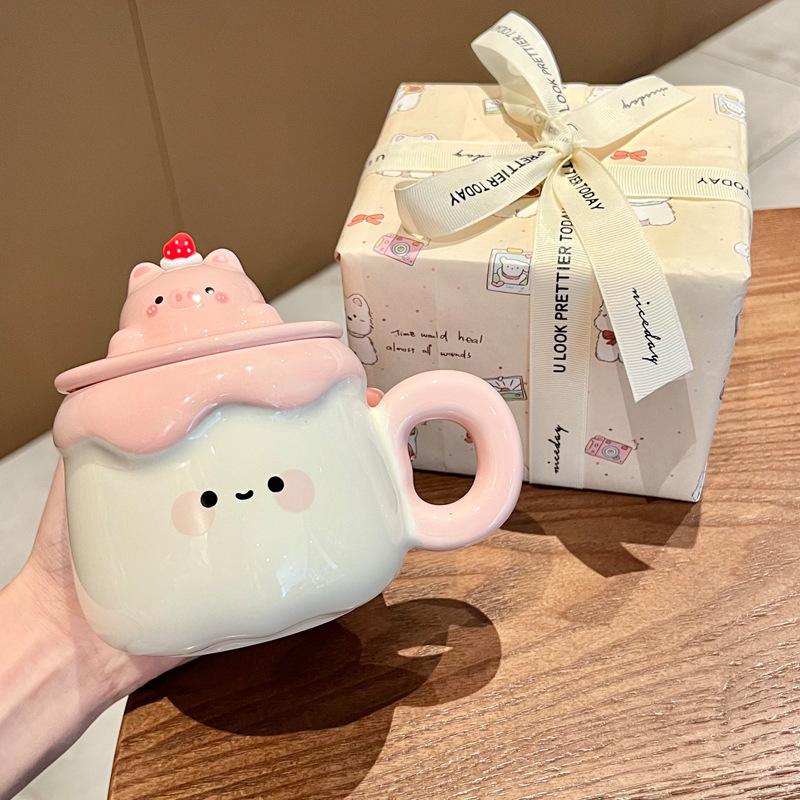 Cute Pudding Mug, Super Beautiful Ceramic Cup, Office Coffee, Breakfast Cup, Birthday Gift for Girls