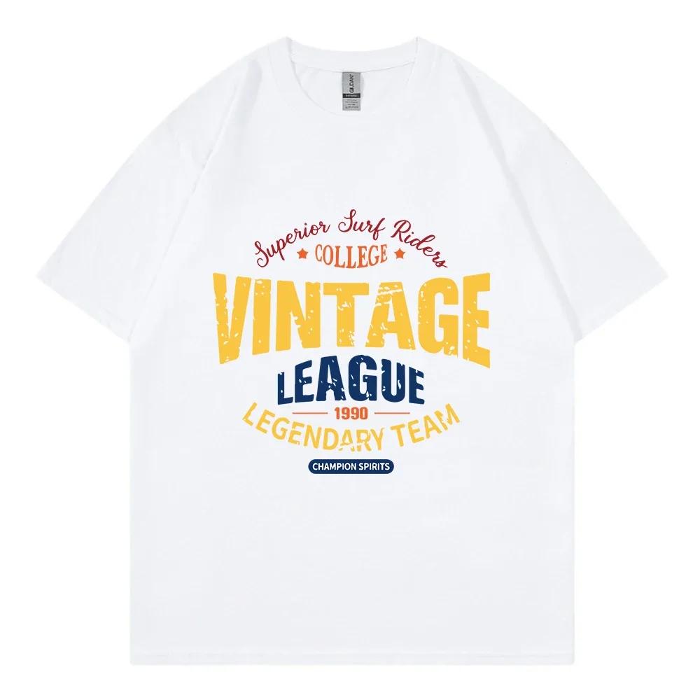 Summer Men's Retro Fashion Letter Print 100% Pure Cotton T-shirt, Loose and Breathable, Street Round-neck Short-sleeved Top