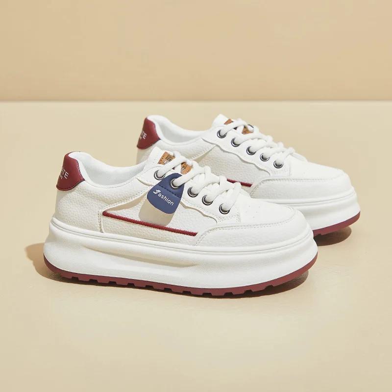 

Женские кроссовки, модная повседневная обувь на платформе, белые, новые, на шнуровке, высококачественные, противоскользящие, сетчатые, дышащие, женские спортивные туфли 2025 35 красный