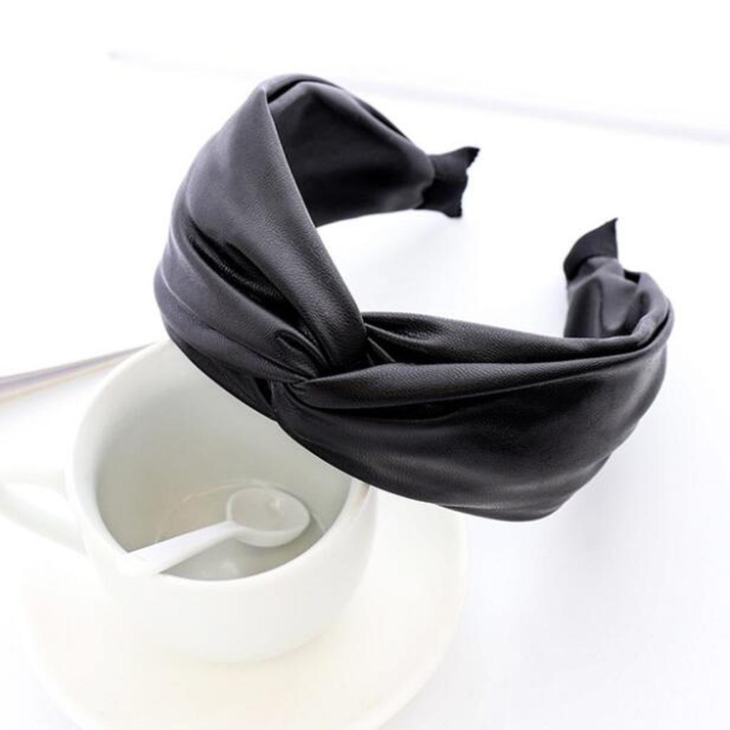 PROLY New Vintage Women Headband Wide Side PU Leather Hairband Center Knot Casual Headwear Adult Hair Accessories