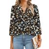 Damen T-Shirt mit Aufdruck, Knopfleiste, 3/4-Ärmel, für den Alltag, Wochenendmode, Basic, V-Ausschnitt, normales Oberteil