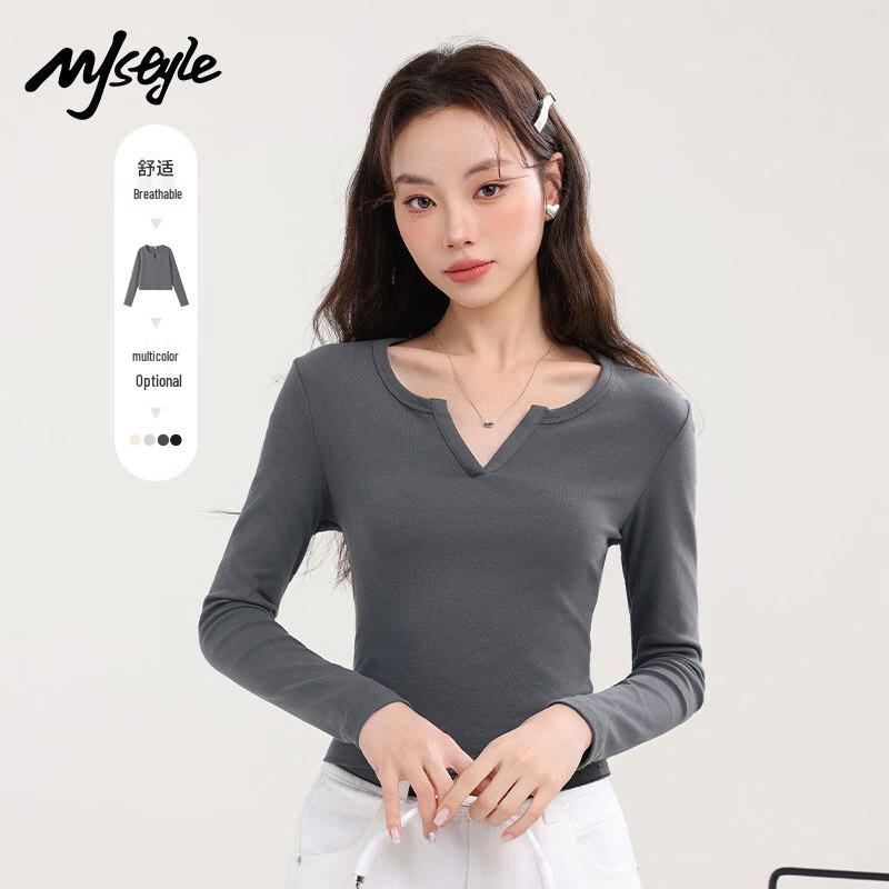 MJ STYLE Women s Slim Fit V-Neck Long Sleeve T-Shirt L (110-120 lbs)