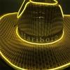 LED Luminous Cowboy Hat - Western Style for Men & Women, Large Brim Straw Sun Hat for Summer and Outdoor Performances