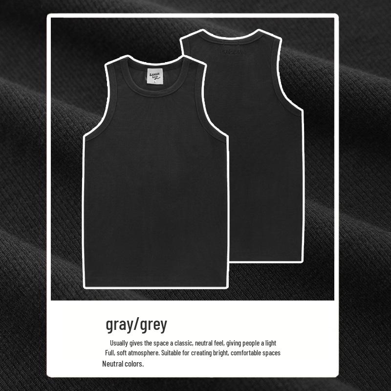 

Летняя майка без рукавов из рубчатого трикотажа, черно-белая – Универсальная, облегающая спортивная одежда Large (L) серый