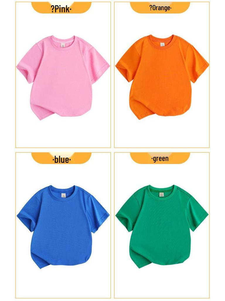 Barns Lös Bomullskortärmad T-shirt: Rundhalsad, Enfärgad, Svettabsorberande, Sommarstil för Pojkar och Flickor (Mellan- och storlekar)