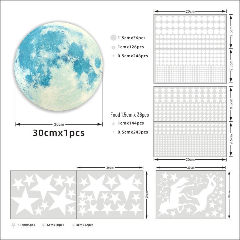 893-Piece Luminous Moon, Unicorn, Stars & Dots Fluorescent Wall Stickers for Children's Bedroom