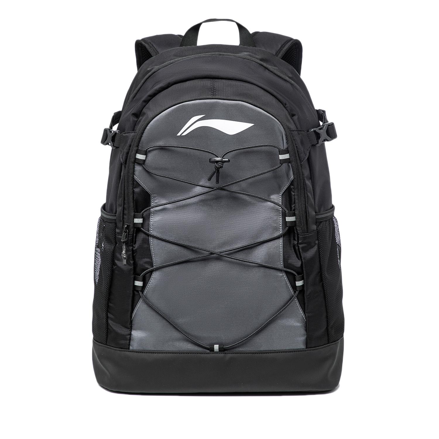 Li Ning Fitness Series Sports Fashion Eco-Friendly Color Block Reflective Zipper Backpack Unisex Backpack Black ABST297-1 Black