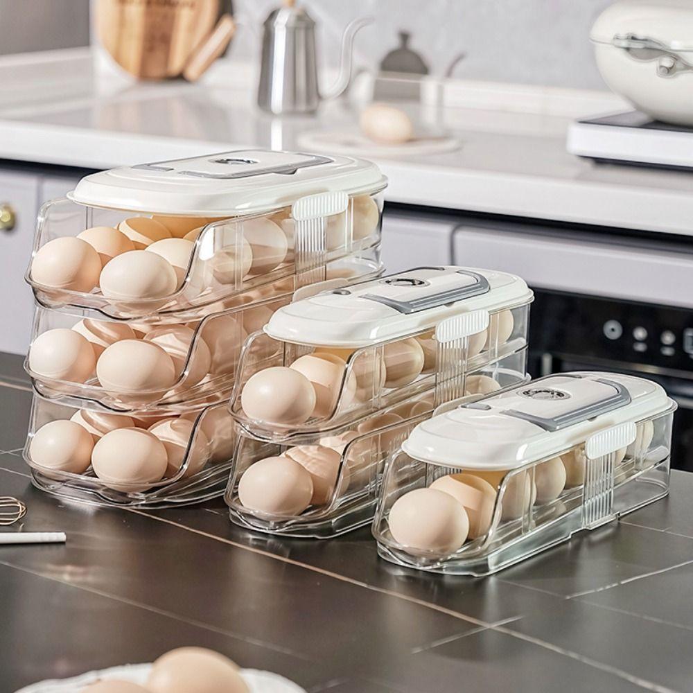 Large Capacity Automatic Rolling Egg Container Transparent Egg Storage Box  for Home