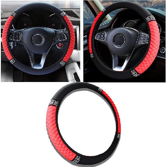 Bling Car Steering Wheel Cover, 15 Inch Anti-Slip Wheel Protector For Women Girls, Soft Leather Elastic Steering Wheel Protector, Car Interior