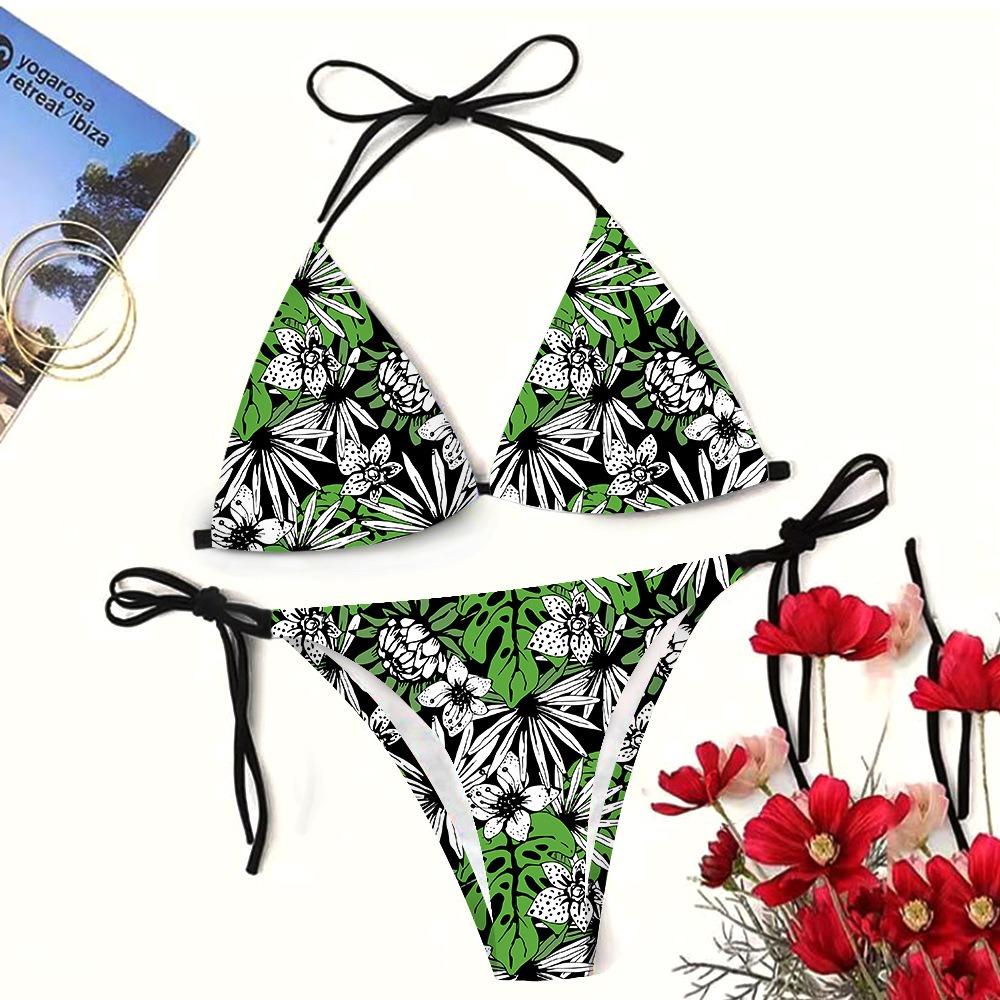 European and American Sexy Swimsuit Strap Digital Printing Bikini Three-Point Beach Swimsuit