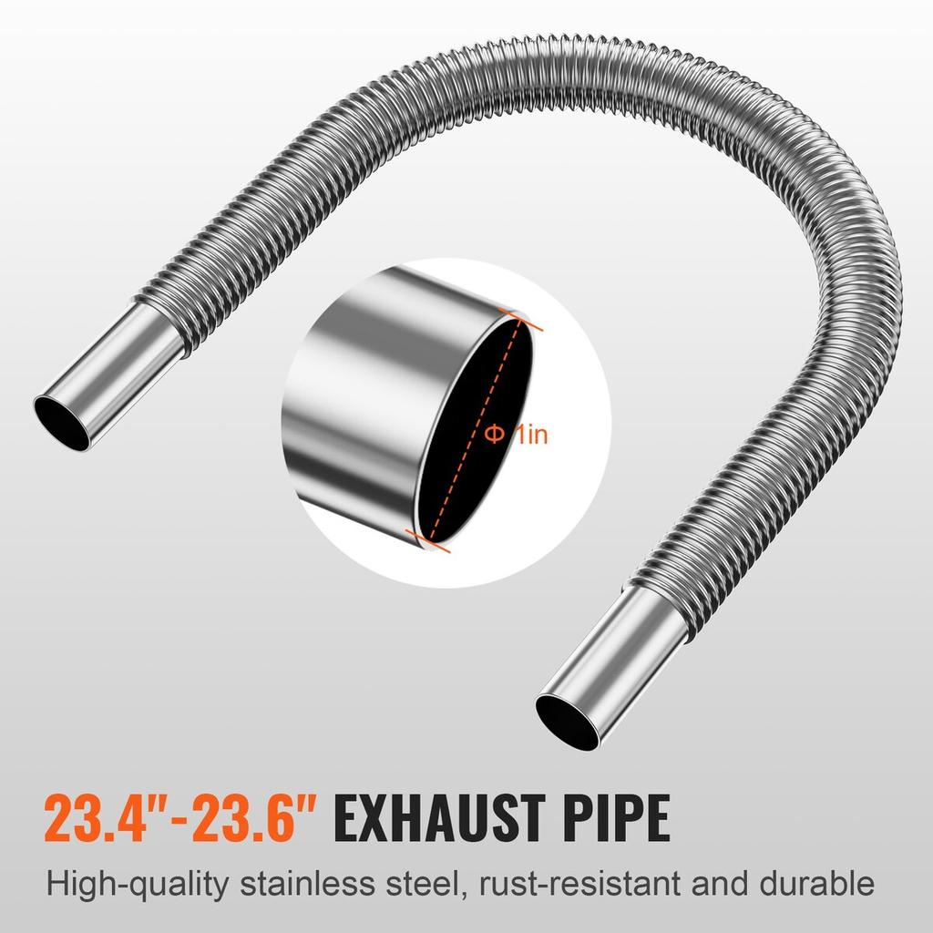 Diesel Heater Pipe Ducting Set, 3" Extendable Air Duct Hose, 1" Stainless Steel Exhaust Pipe, 2 Air Vents, Tee Air Outlet Connector and Hose Clamps,