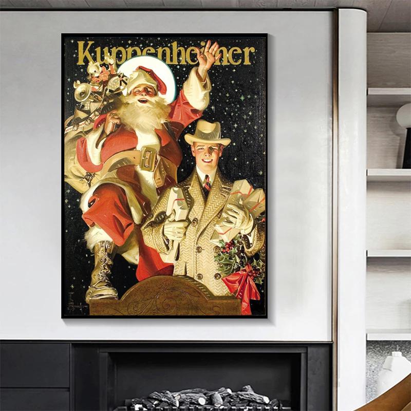 Lustiges Vintage-Weihnachtsgemälde, Weihnachtsmann und Kinder, Leinwand, HD-Druck, Tradition, Wandkunst, Poster, Bild, Urlaub, Heimdekoration, Geschenk