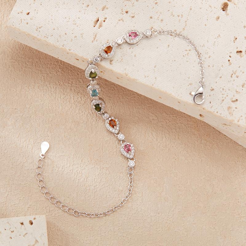 S925 Sterling Silver Color Treasure Jewelry Natural Tourmaline Bracelet Women'S Droplet Gem Bracelet