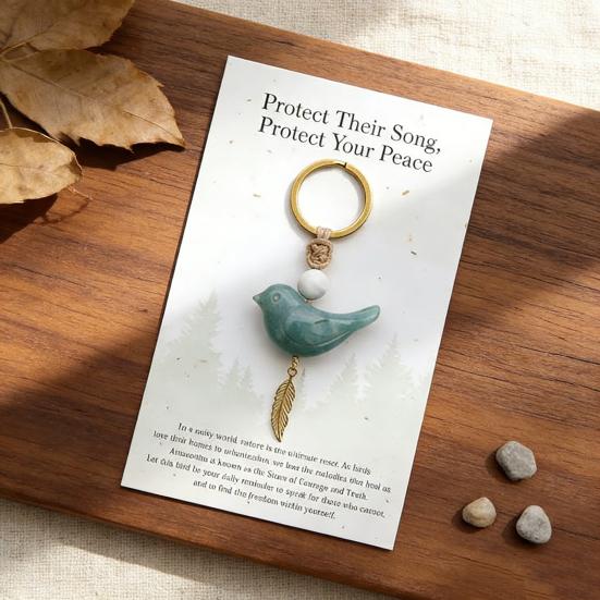 Song of Nature Bird Keychain for Peace And Courage Natural Gemstone Bird Charm for Keys Backpack Car Lucky Gifts for Men Women