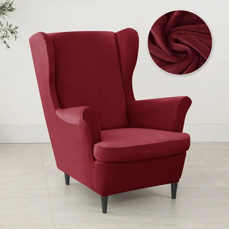 Nordic Solid Color Wing Chair Cover Velvet Stretch Armchair Covers Removable Relax Sofa Slipcovers with Seat Cushion Slipcover